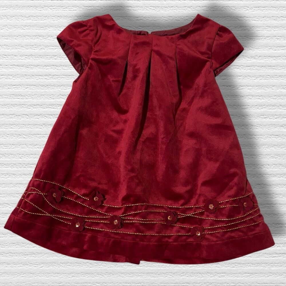Heirlooms by Polly Flinders Girls 18M Red Velvet Christmas Holiday Dress Gold